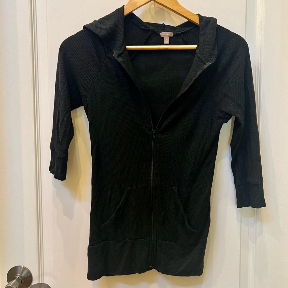 Halogen size small - black - zip up jacket - short sleeve with hoodie